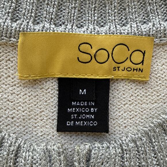 St John SoCa Womens Full Zip Colorblock Sweater Jacket Size M Wool 3/4 Sleeve - Picture 9 of 10